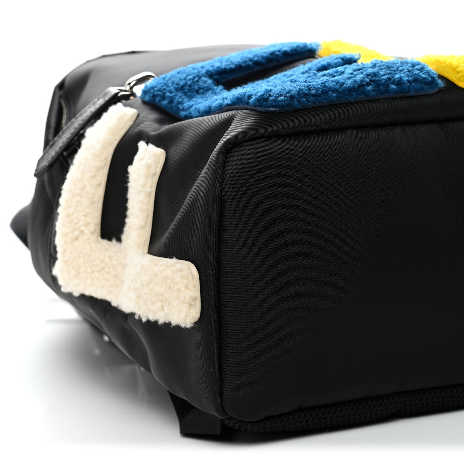 Fendi Nylon Shearling Block Letter Backpack Black 9 of 10