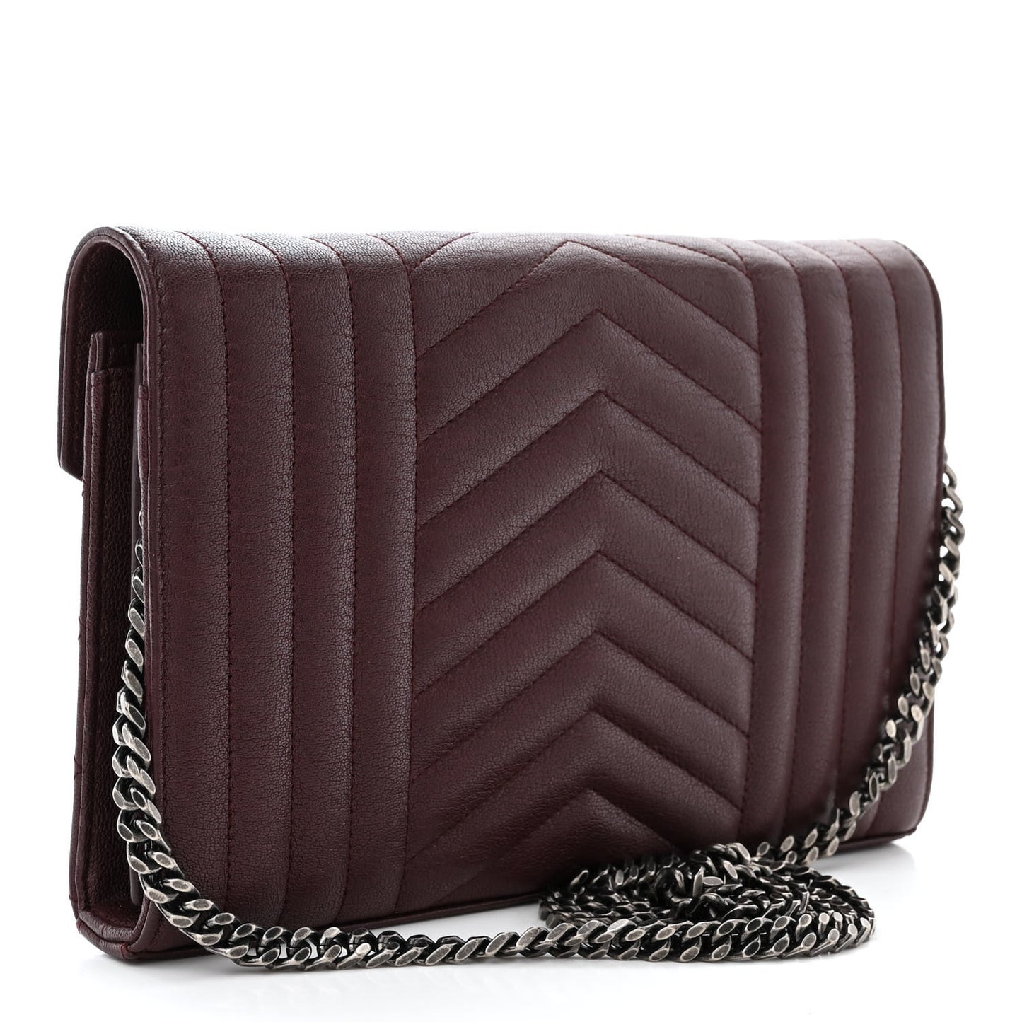 Sheepskin Tri-Quilt Monogram Envelope Chain Wallet Burgundy