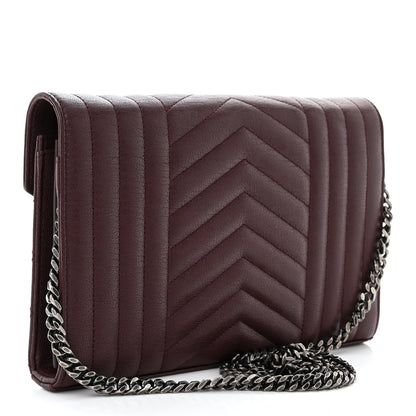 Saint Laurent Sheepskin Tri-Quilt Monogram Envelope Chain Wallet Burgundy 3 of 11