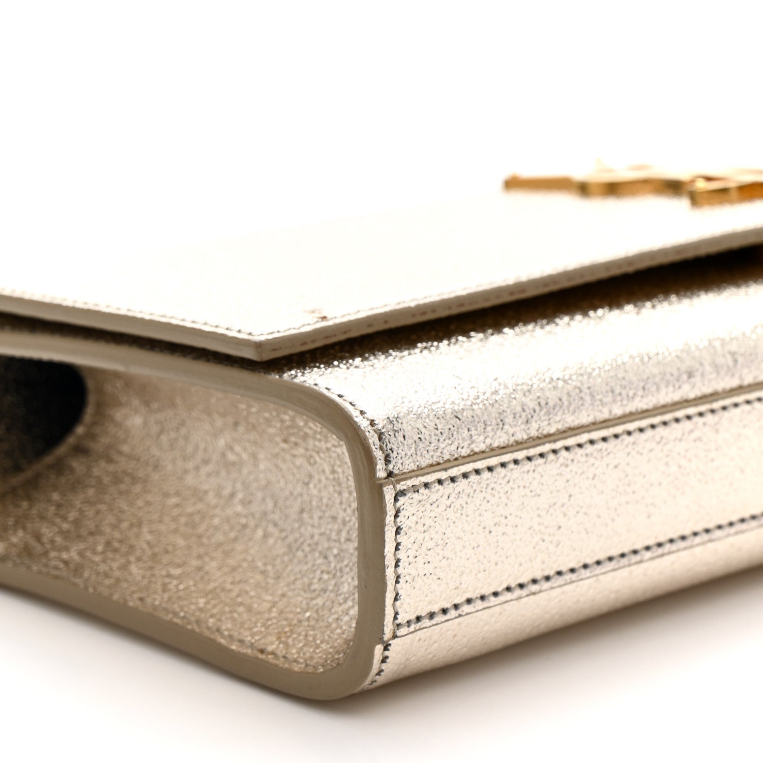 Saint Laurent Metallic Textured Calfskin Classic Monogram Cassandre Clutch Pale Gold 8 of 12