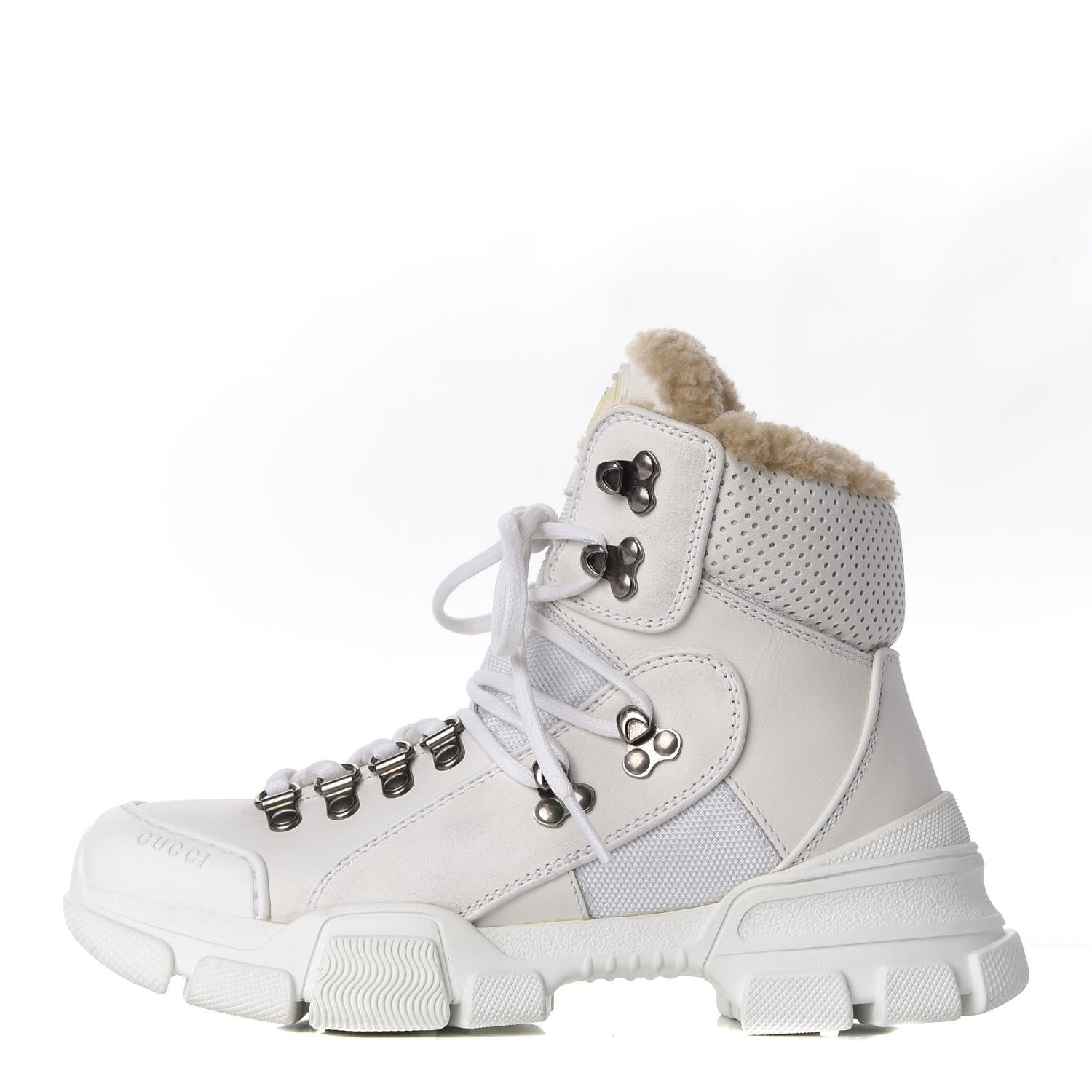 Gucci X SEGA Calfskin Suede Shearling Technical Canvas Womens Flashtrek High-Top Sneakers 36 Great White 1 of 9