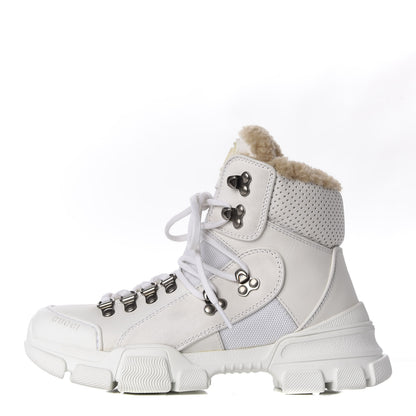 Gucci X SEGA Calfskin Suede Shearling Technical Canvas Womens Flashtrek High-Top Sneakers 36 Great White 1 of 9