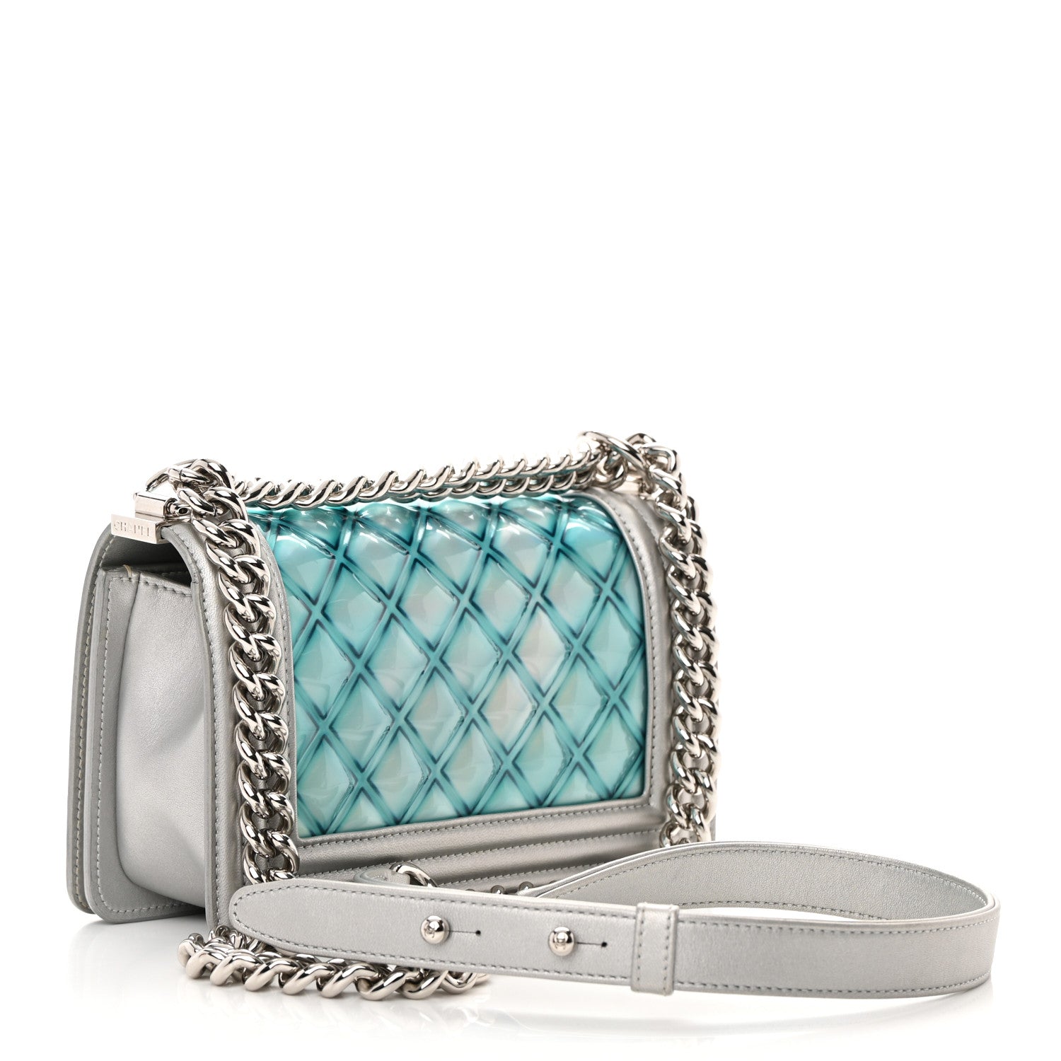 Chanel Metallic Lambskin PVC Quilted Small Boy Flap Blue 3 of 19