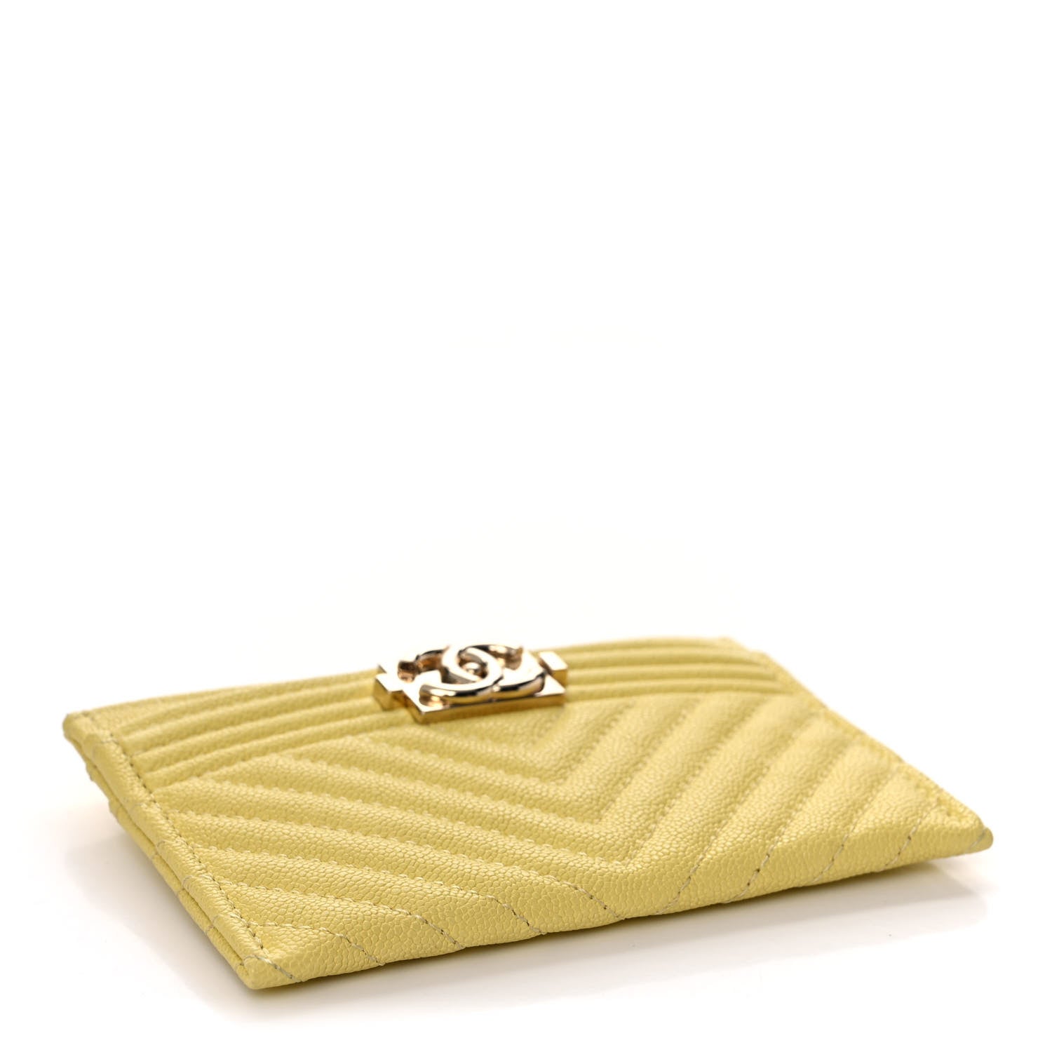 Chanel Caviar Chevron Quilted Boy Card Holder Yellow 4 of 10