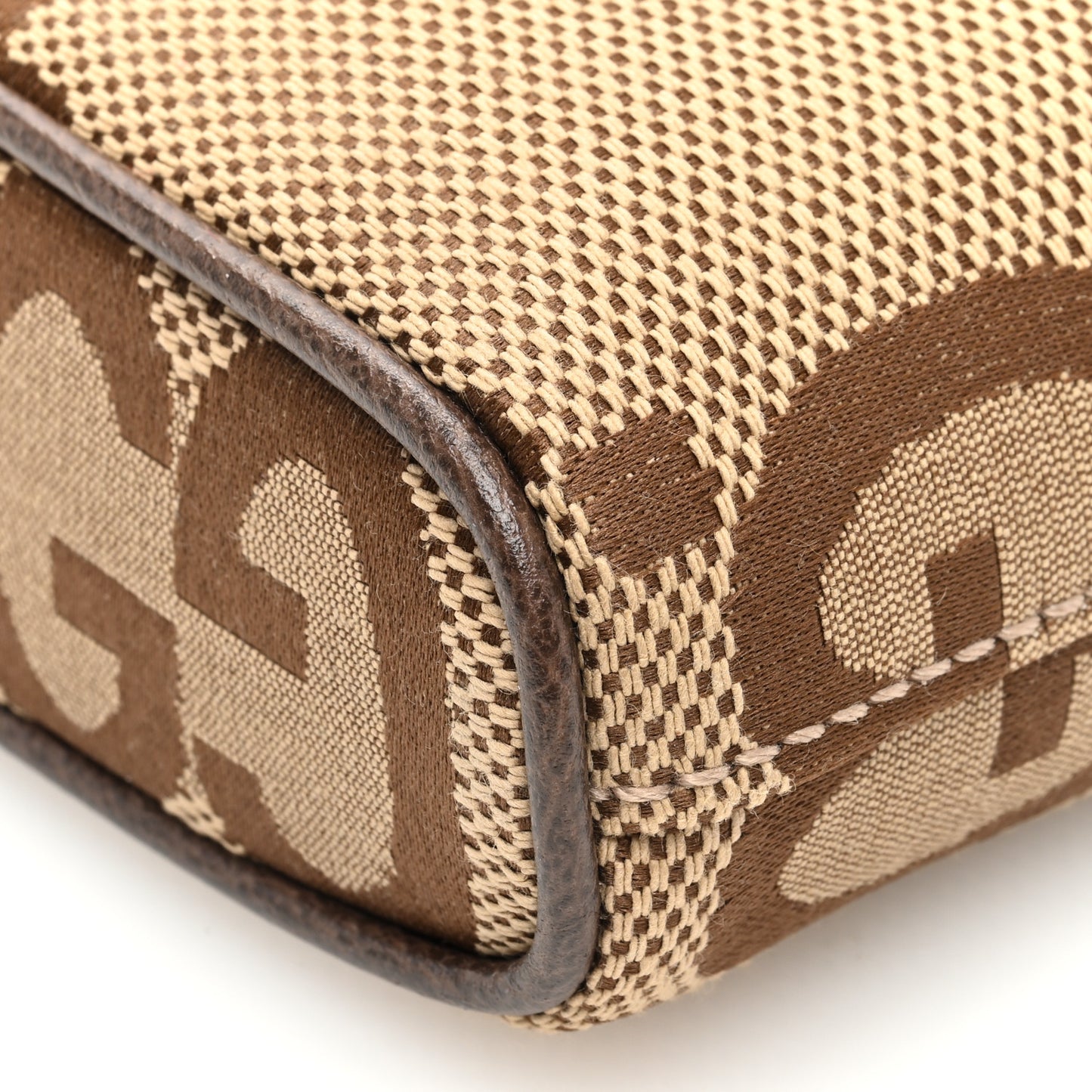 Monogram Jumbo GG Textured Dollar Calfskin Web Wristlet Messenger Bag Camel Ebony New Acero