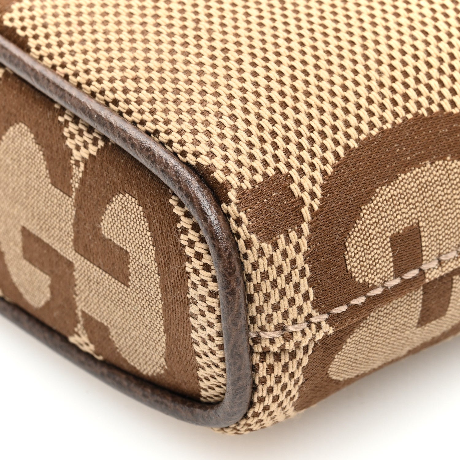 Gucci Monogram Jumbo GG Textured Dollar Calfskin Web Wristlet Messenger Bag Camel Ebony New Acero 9 of 9