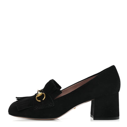 Gucci Kid Scamosciato Horsebit Fringe 50mm Loafer Pumps 39 Black 1 of 9
