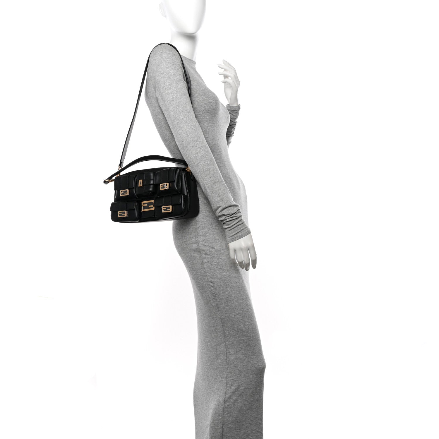 Fendi Shiny Nappa Multipocket Baguette Black 2 of 10