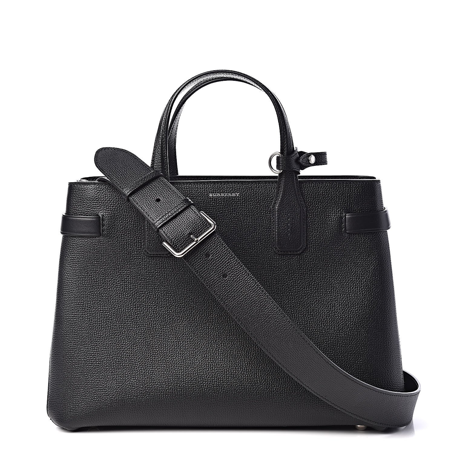 Burberry Derby Calfskin Vintage Check Medium Banner Tote Black 1 of 12