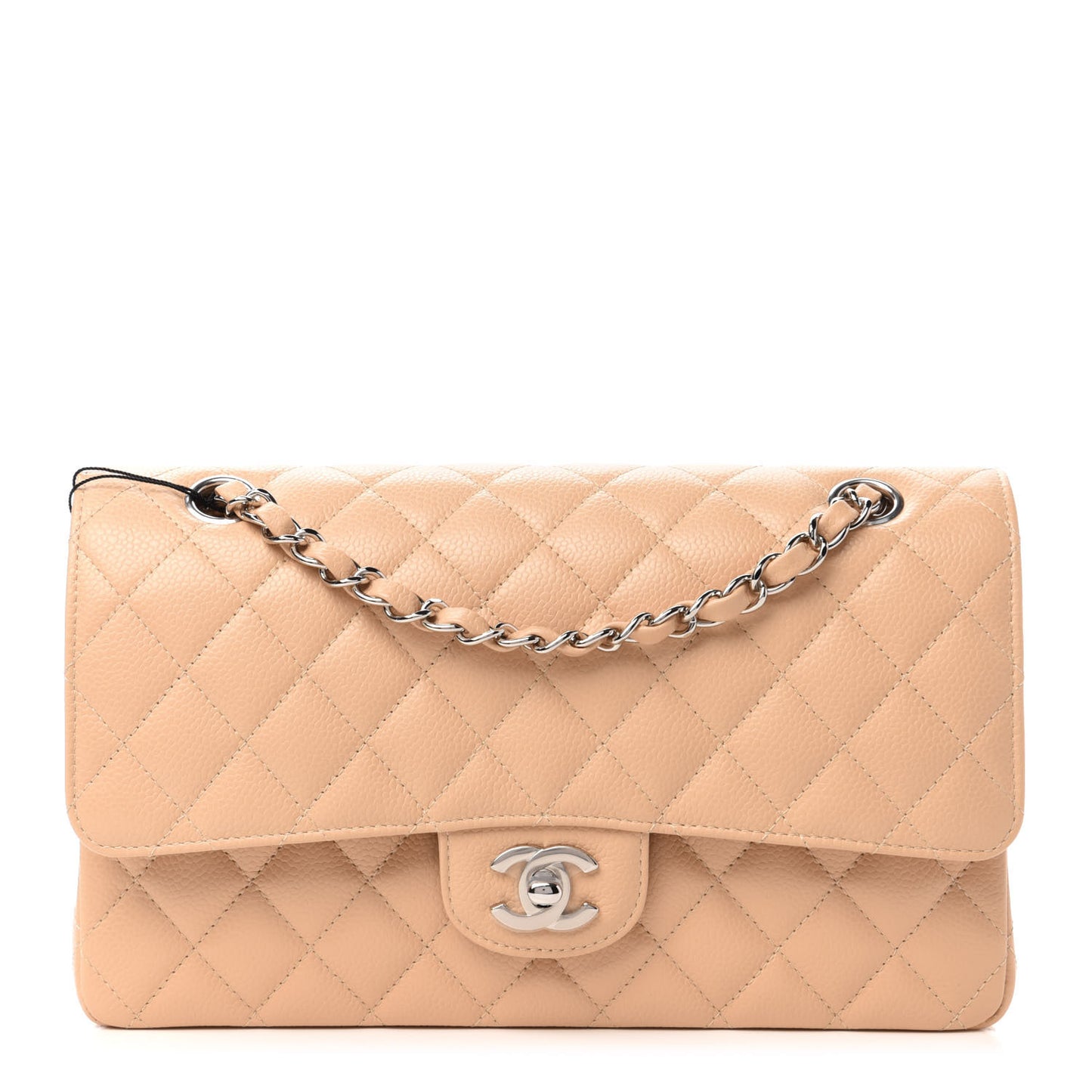 Caviar Quilted Medium Double Flap Beige Clair