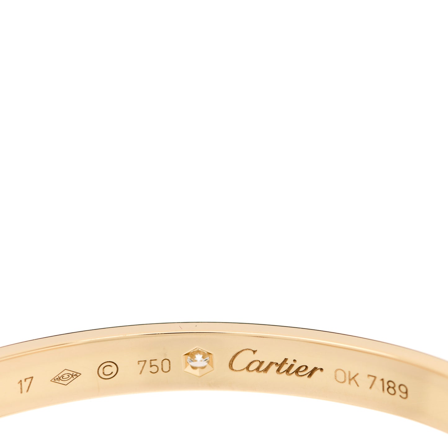 18K Yellow Gold 1 Diamond LOVE Cuff Bracelet 17