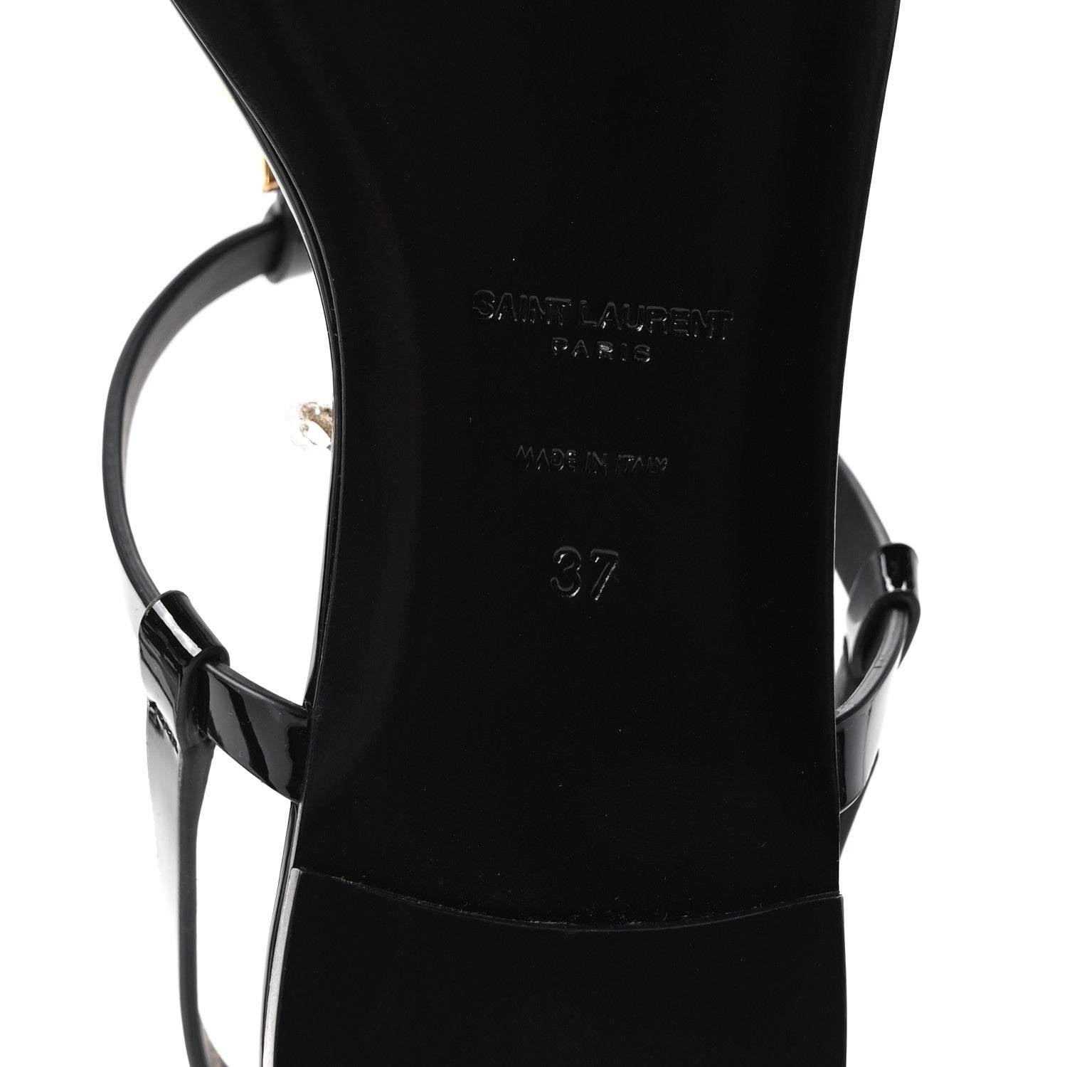 Saint Laurent Patent Calfskin Cassandra Monogram Sandals 37 Black 7 of 10