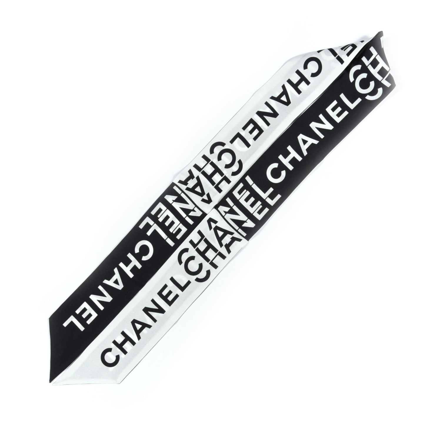 Silk Logo Slim Bandeau Scarf Black White