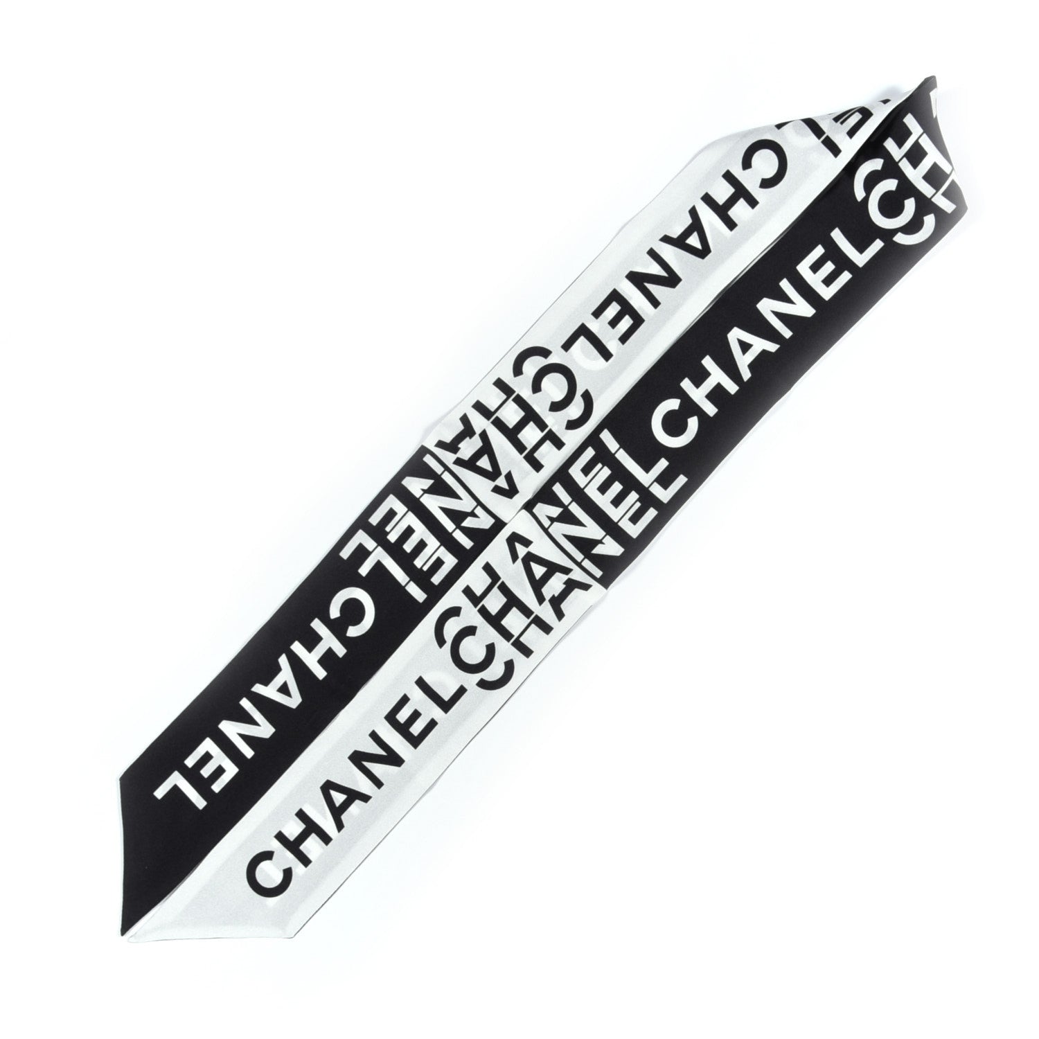 Chanel Silk Logo Slim Bandeau Scarf Black White 2 of 5
