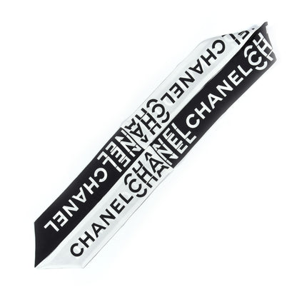 Chanel Silk Logo Slim Bandeau Scarf Black White 2 of 5