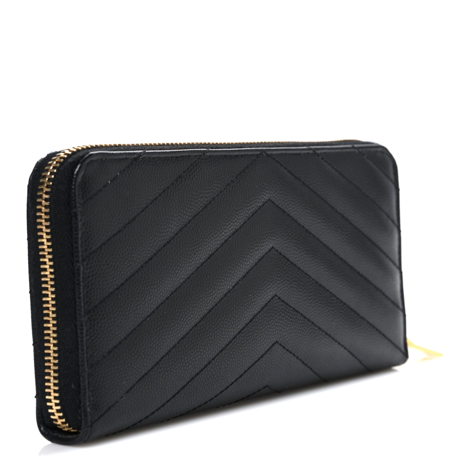 Saint Laurent Grain De Poudre Matelasse Chevron Monogram Zip Around Wallet Black 3 of 7