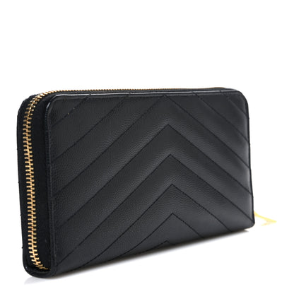 Saint Laurent Grain De Poudre Matelasse Chevron Monogram Zip Around Wallet Black 3 of 7