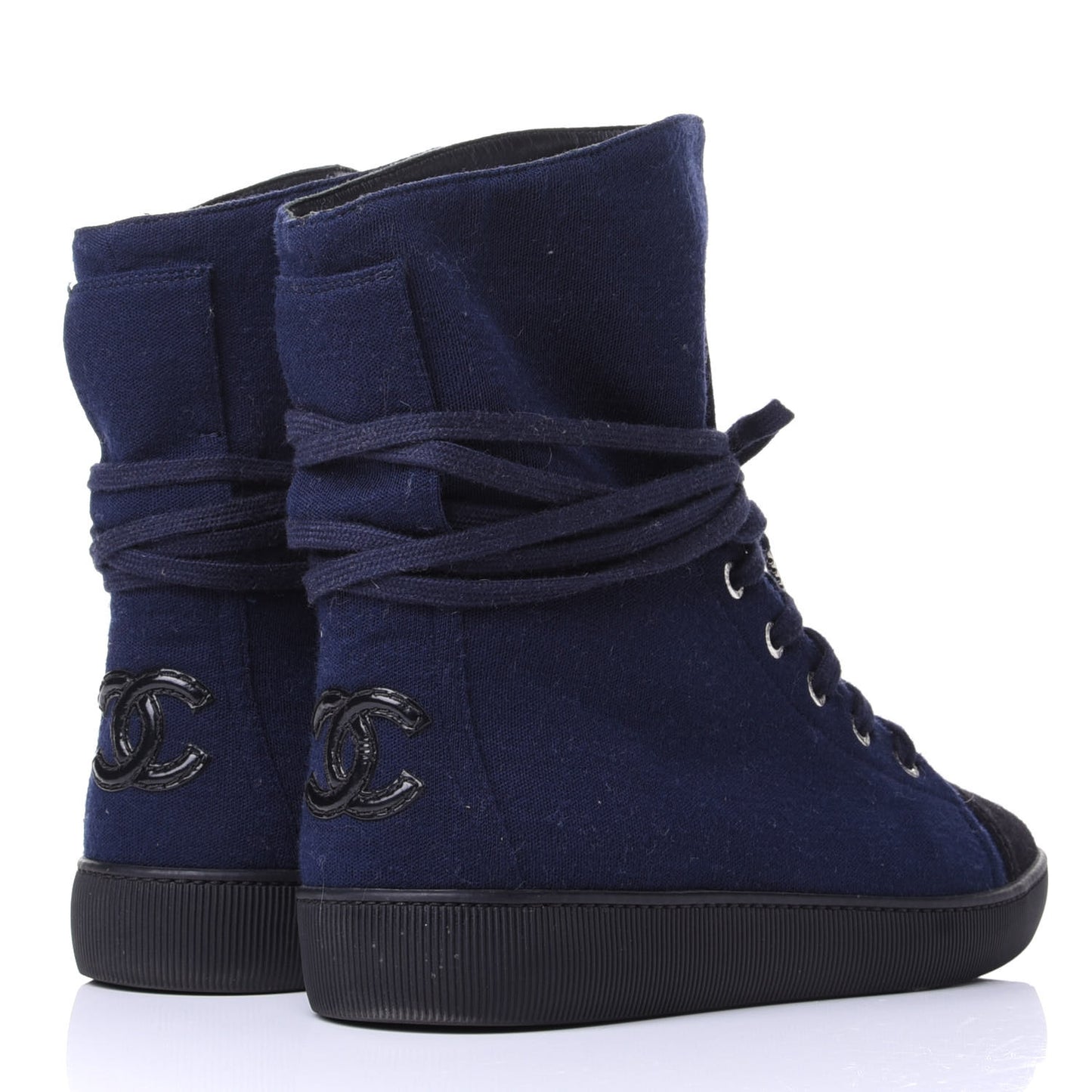 Jersey Lace Up High Top Sneakers 38.5 Black Navy