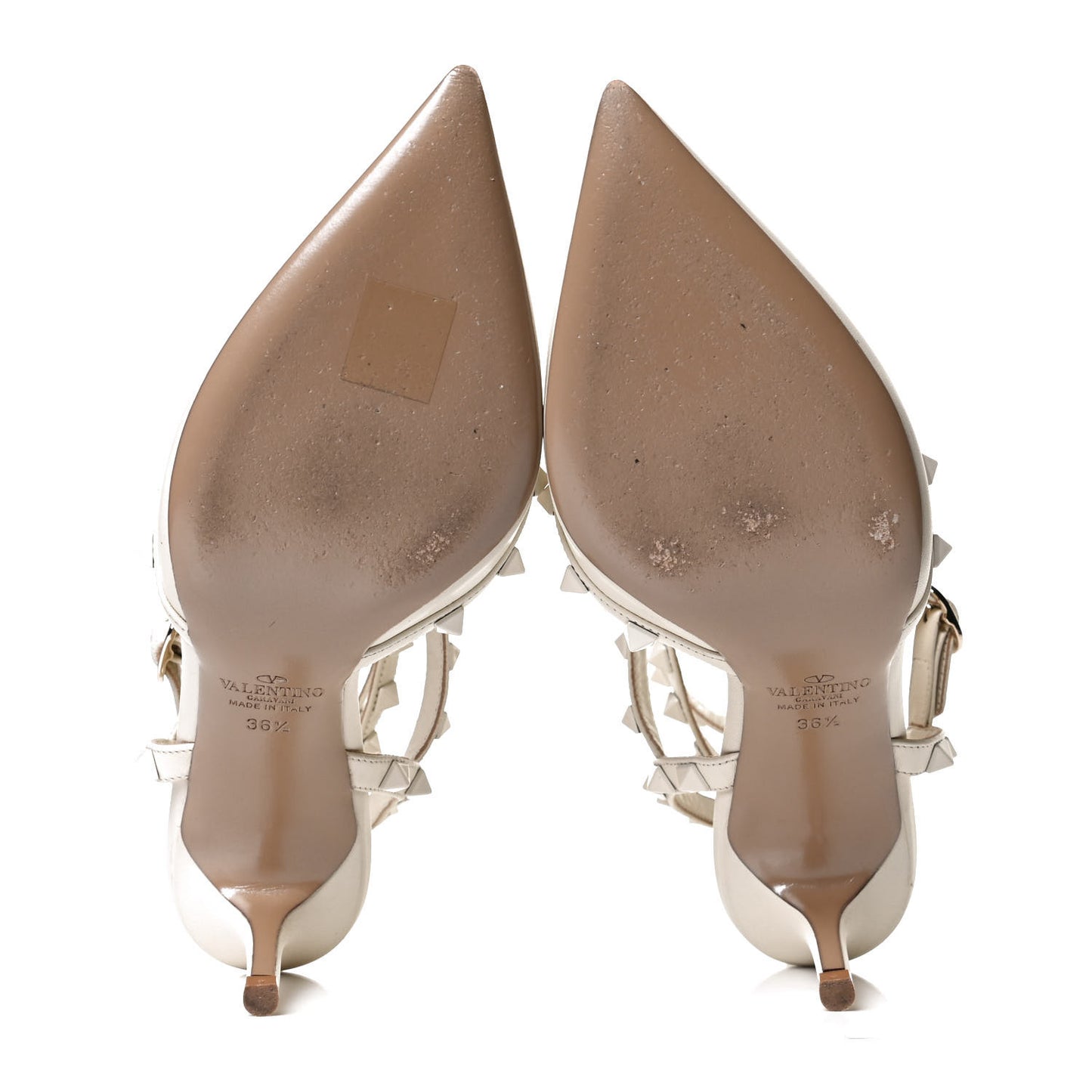 Calfskin Lacquered Monochrome Rockstud Ankle Strap 65mm Pumps 36.5 Ivory