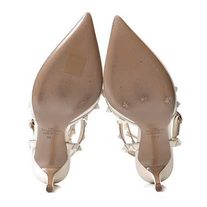 Valentino Garavani Calfskin Lacquered Monochrome Rockstud Ankle Strap 65mm Pumps 36.5 Ivory 5 of 11