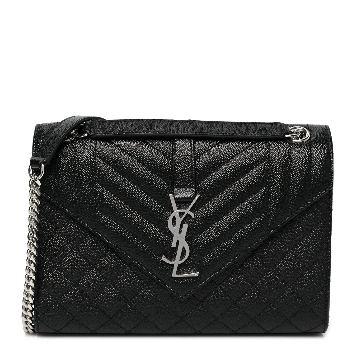 Saint Laurent Grain De Poudre Textured Mixed Matelasse Triquilt Medium Monogram Satchel Black 1 of 9