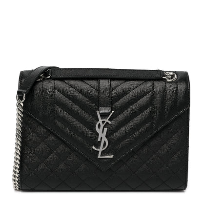 Saint Laurent Grain De Poudre Textured Mixed Matelasse Triquilt Medium Monogram Satchel Black 1 of 9