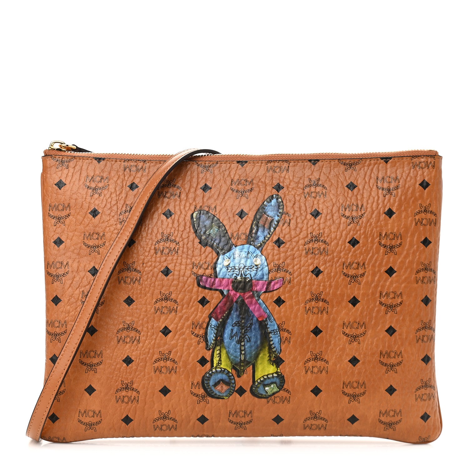 MCM Visetos Rabbit Crossbody Pouch Cognac 1 of 9