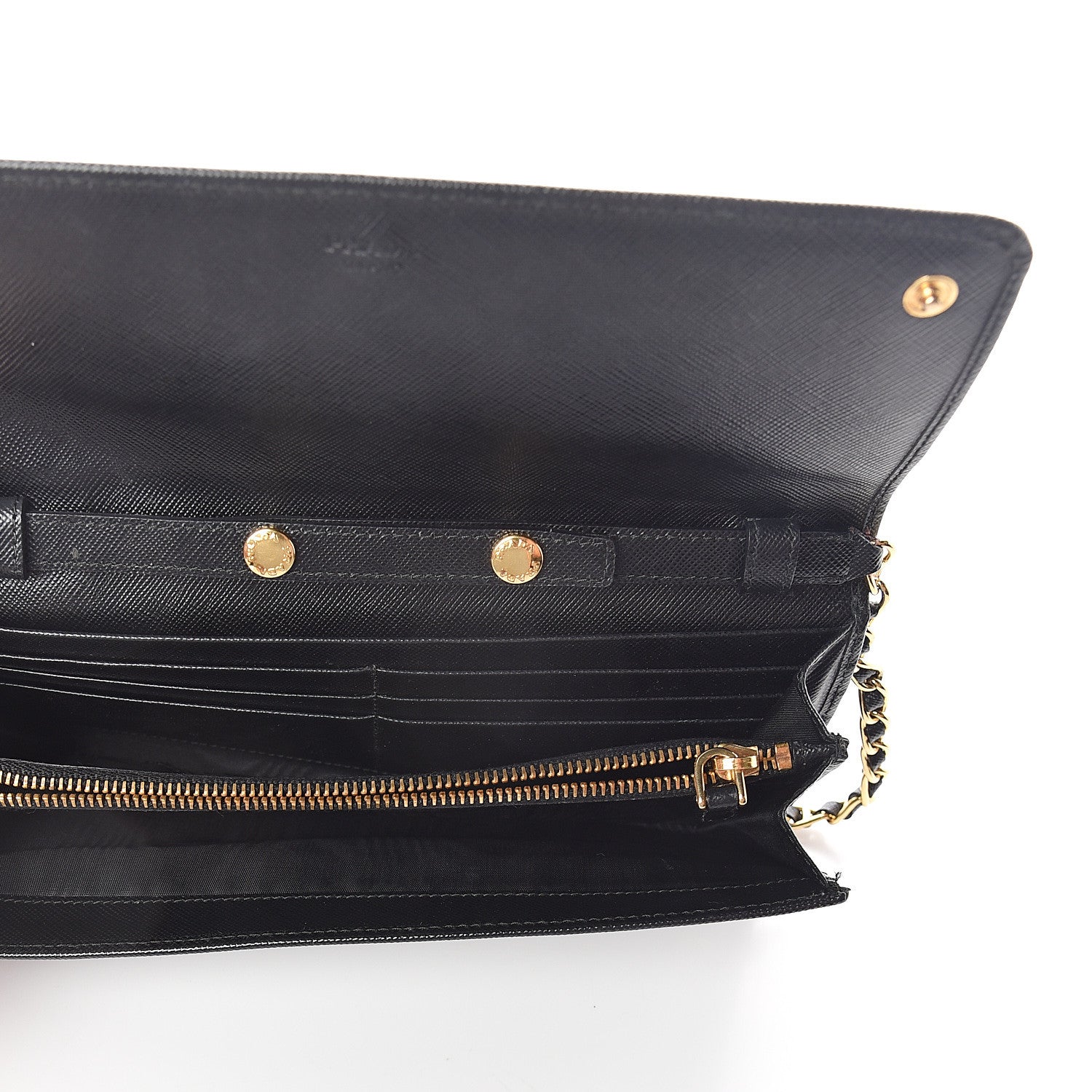 Prada Saffiano Metal Oro Chain Wallet Black 4 of 7