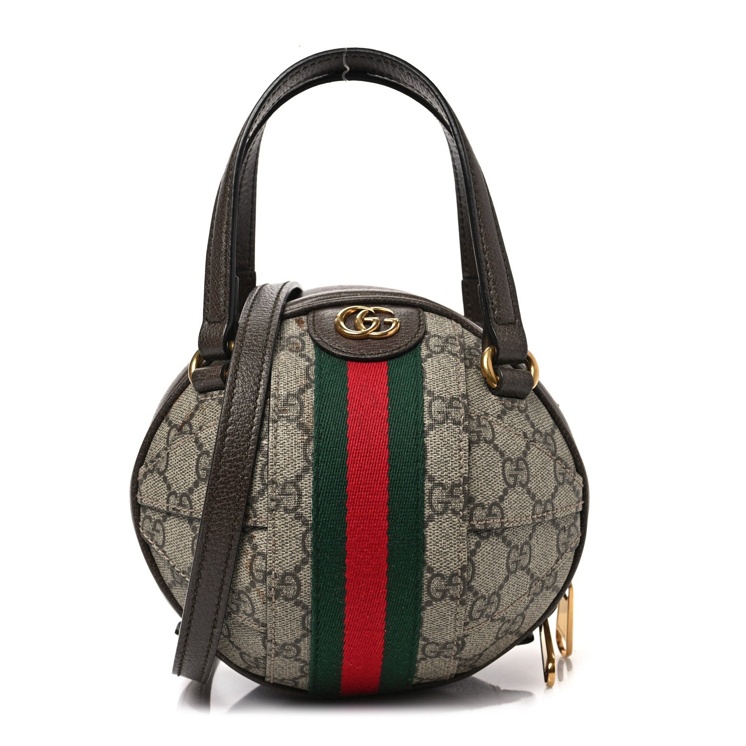 Gucci GG Supreme Monogram Textured Dollar Calfskin Web Mini Ophidia Basketball Shaped Shoulder Bag Beige Ebony New Acero 1 of 10
