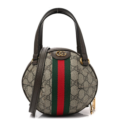 Gucci GG Supreme Monogram Textured Dollar Calfskin Web Mini Ophidia Basketball Shaped Shoulder Bag Beige Ebony New Acero 1 of 10