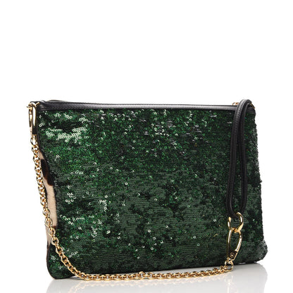 Dolce & Gabbana Sequin Leopard Print Calf Hair Chain Clutch Beige Bottle Green 3 of 7