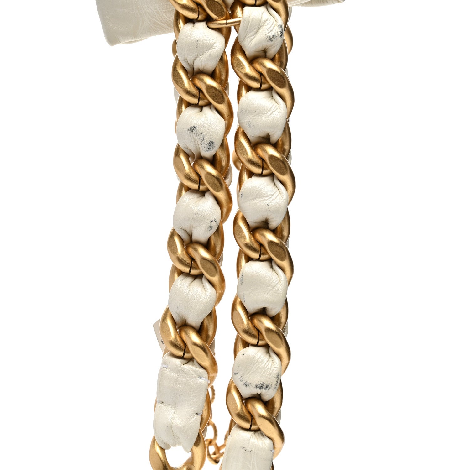 Chanel Calfskin Chain Camellia Bow Necklace Gold White 6 of 8