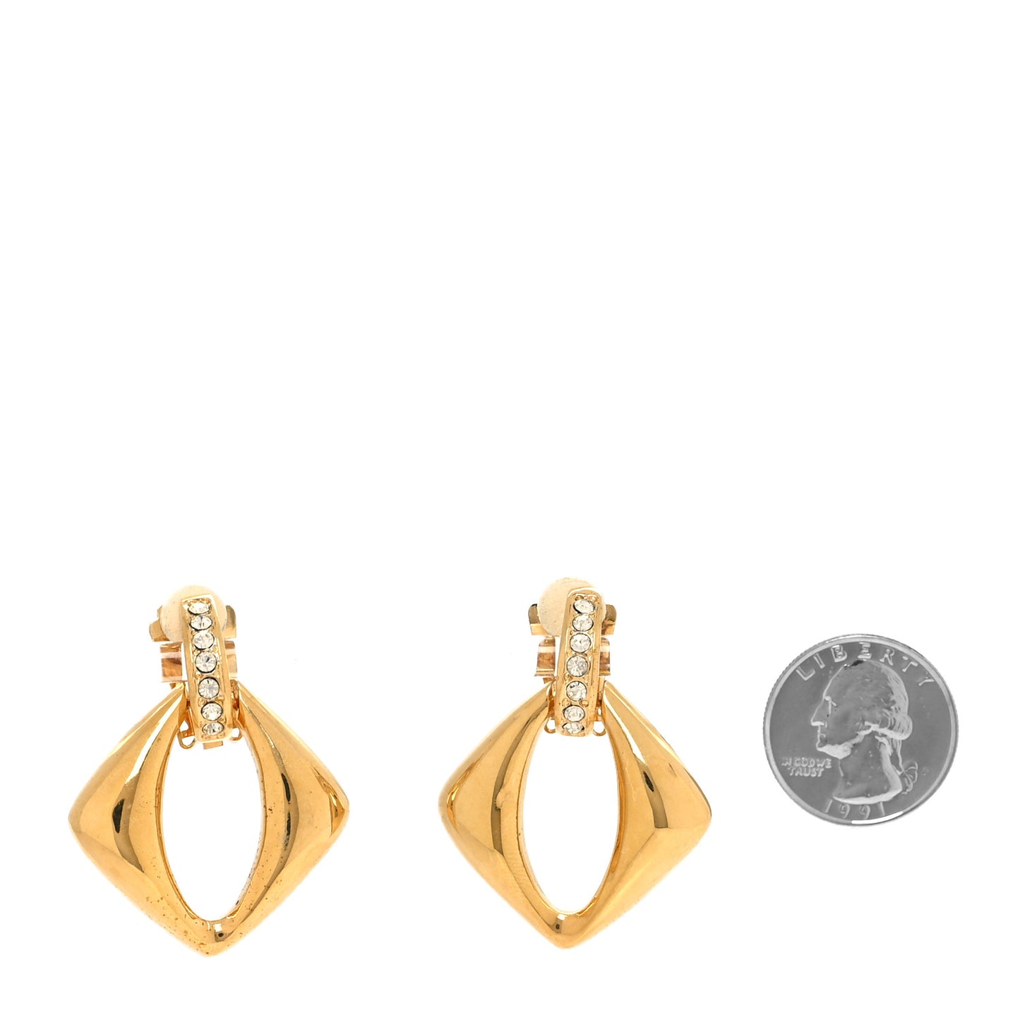 Metal Crystal Radiating Sun Clip On Earrings Gold