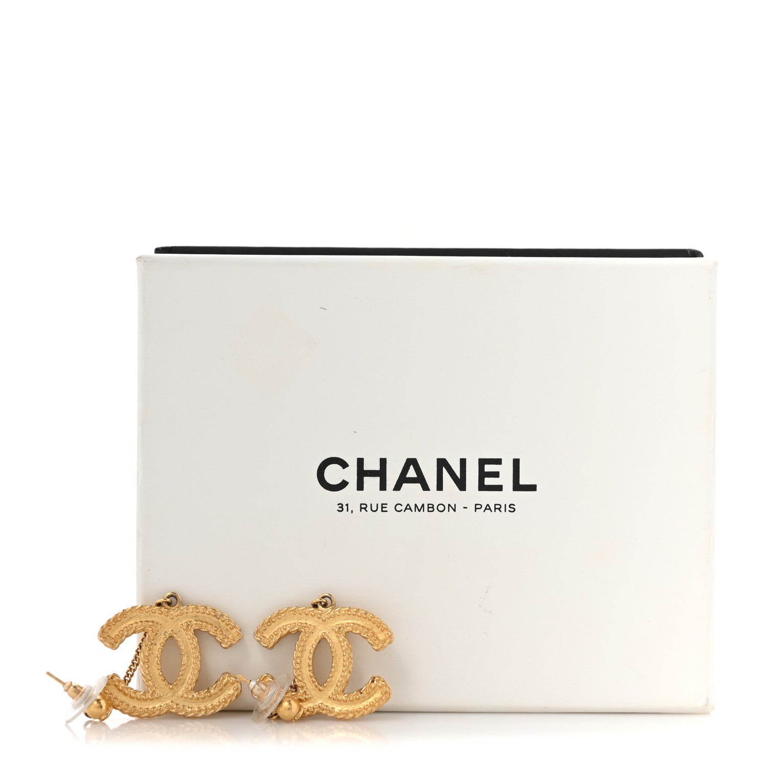 Chanel CC Drop Earrings Matte Gold 5 of 5