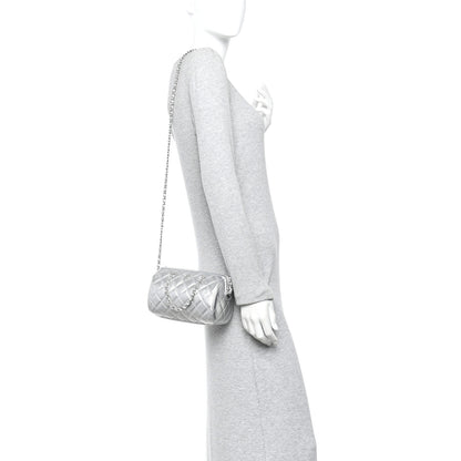 Chanel Metallic Caviar Quilted Barrel Clutch With Chain Silver 2 of 11