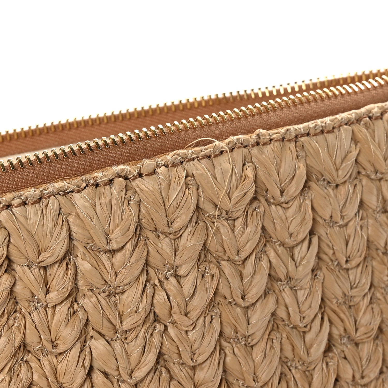 Valentino Garavani Raffia Calfskin Vlogo Zip Pouch Naturale Brown 7 of 7