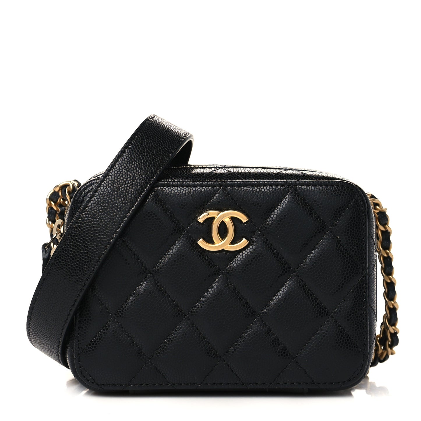 Caviar Quilted Twist Your Buttons Clutch With Chain Black