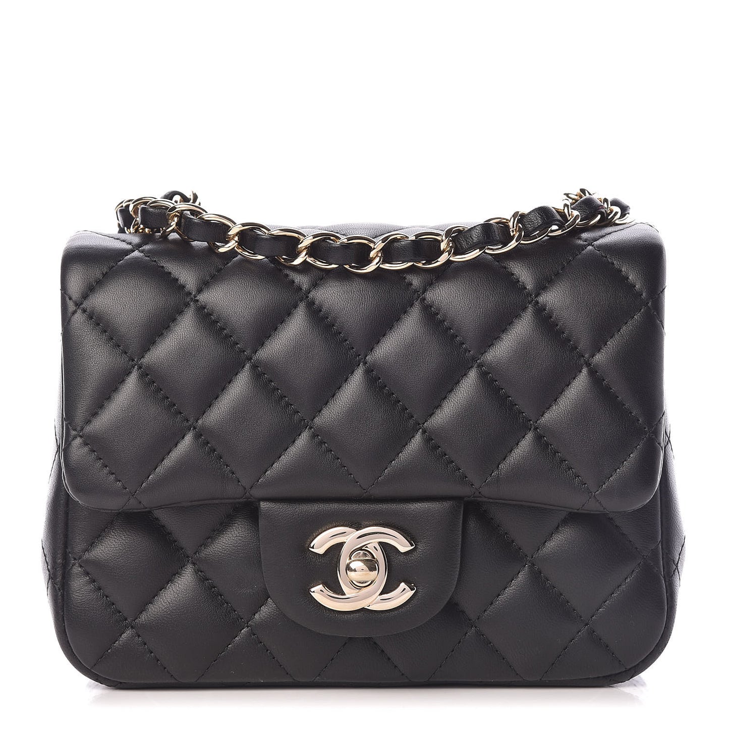 Lambskin Quilted Mini Square Flap Black