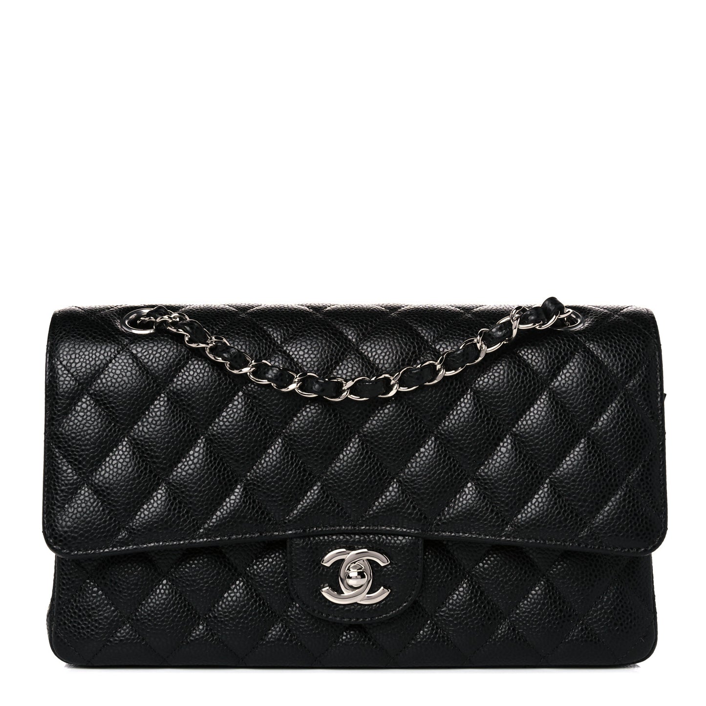 Caviar Quilted Medium Double Flap Black