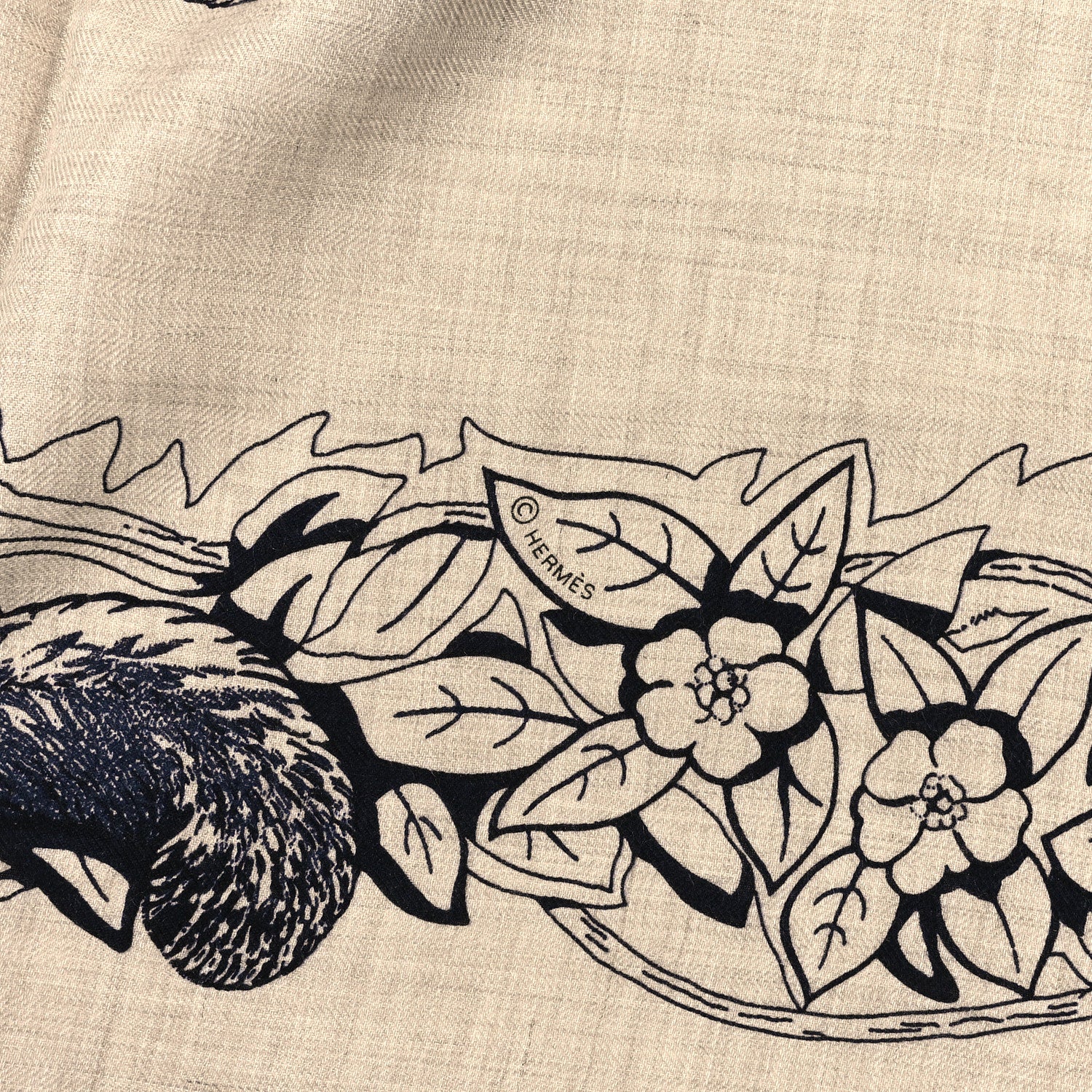 Hermes Cashmere Silk Jungle Love Tattoo Shawl 140 Natural Bleu Black 3 of 4