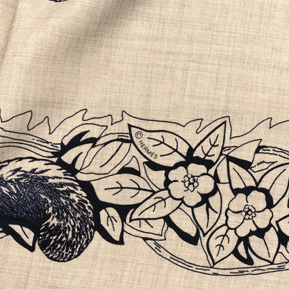 Hermes Cashmere Silk Jungle Love Tattoo Shawl 140 Natural Bleu Black 3 of 4