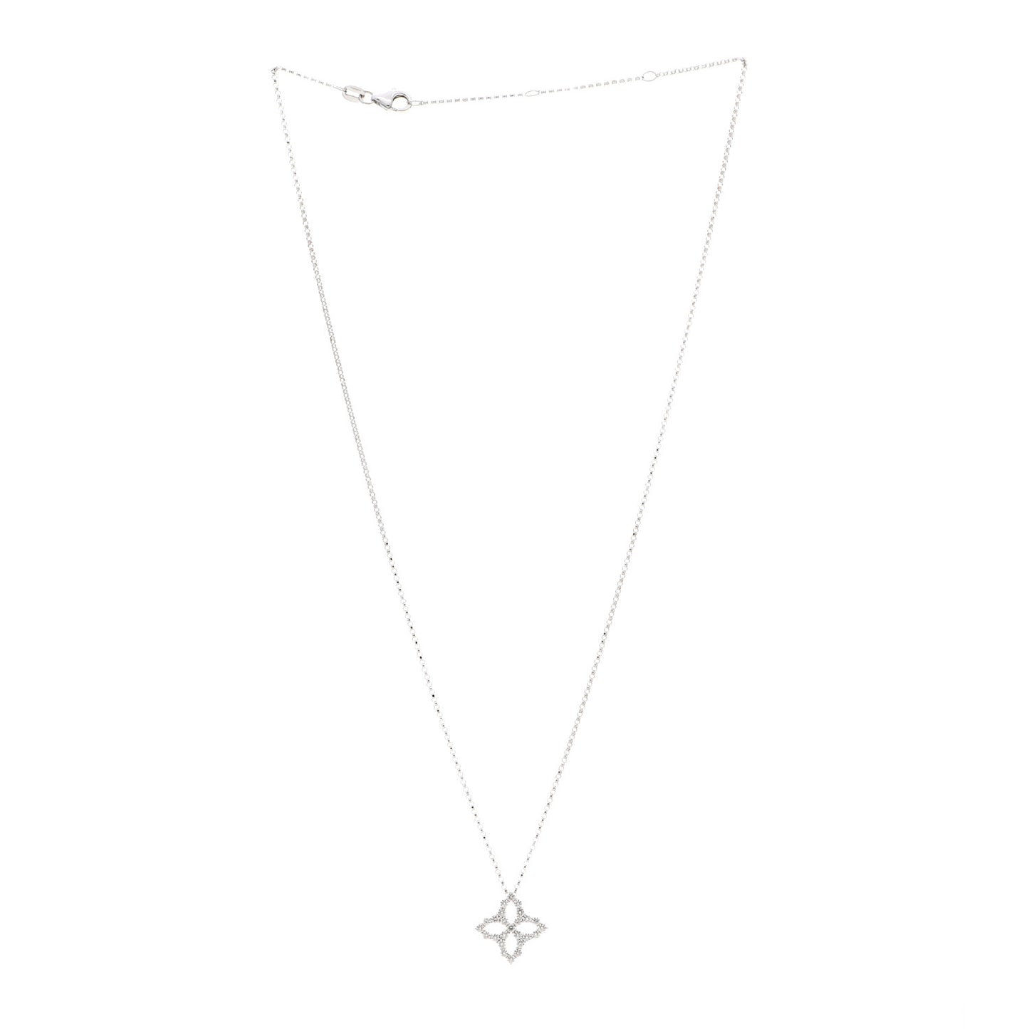 18K White Gold Diamond Medium Princess Open Flower Pendant Necklace