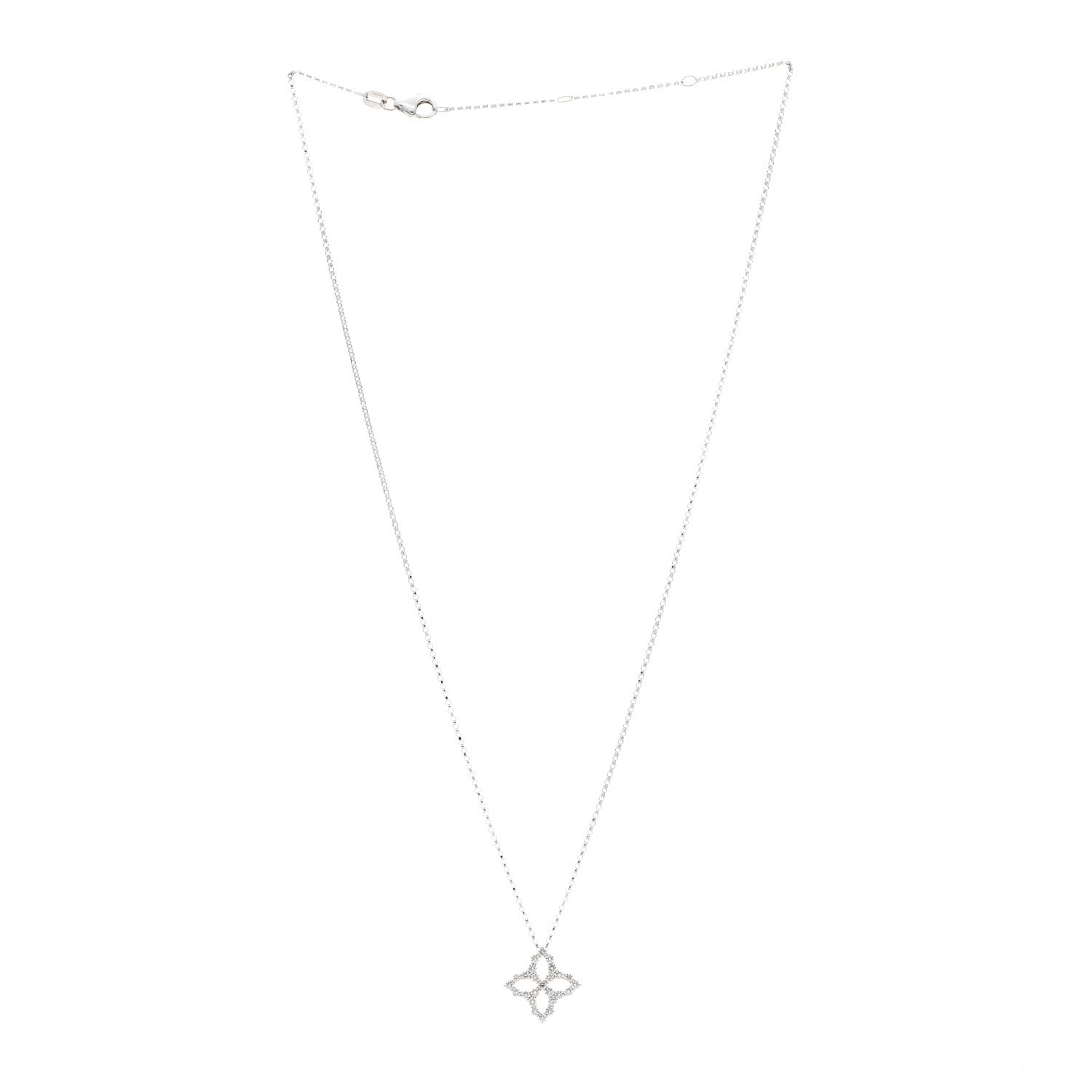 Roberto Coin 18K White Gold Diamond Medium Princess Open Flower Pendant Necklace 3 of 4