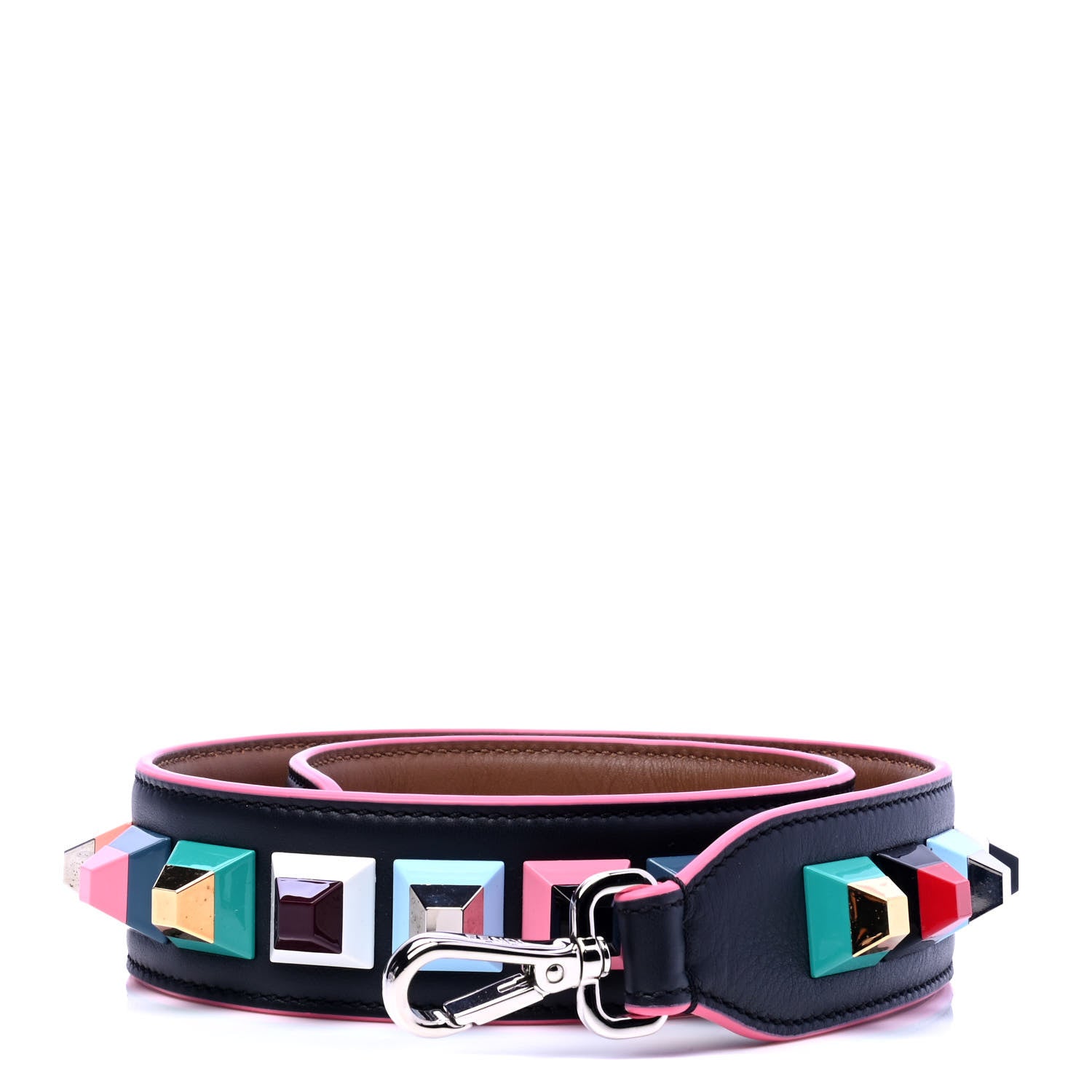 Fendi Vitello Dolce Plexiglass Bi-Color Studded Strap You Black Brownie Multicolor 1 of 6