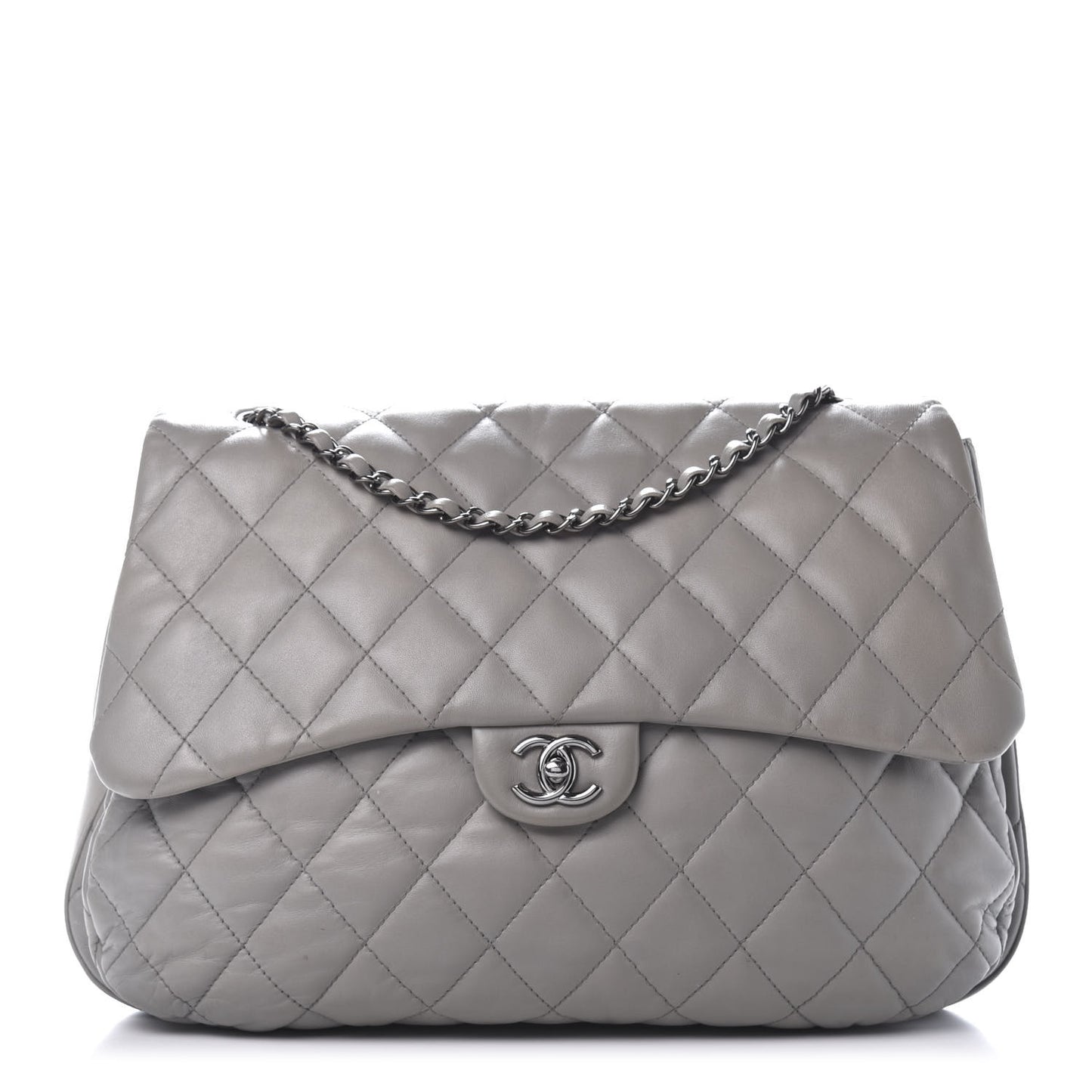 Lambskin Quilted 3 Flap Bag Grey