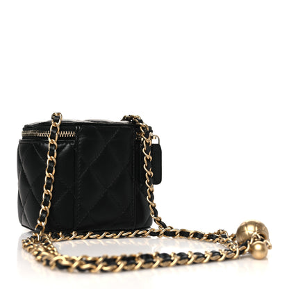 Chanel Lambskin Quilted Mini Pearl Crush Vanity Case With Chain Black 3 of 10