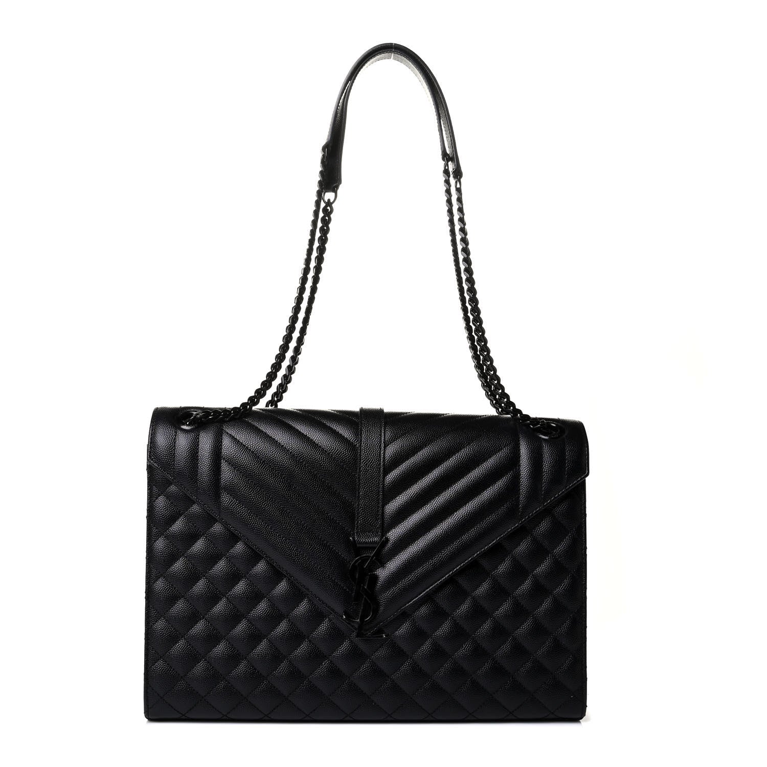 Saint Laurent Grain De Poudre Textured Mixed Matelasse Large Triquilt Monogram Monochrome Satchel Black 1 of 6