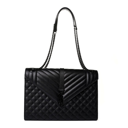 Saint Laurent Grain De Poudre Textured Mixed Matelasse Large Triquilt Monogram Monochrome Satchel Black 1 of 6