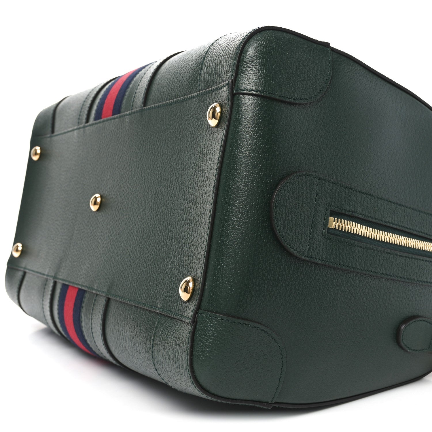 Gucci Textured Dollar Calfskin Web Medium Savoy Duffle Bag Green 9 of 9