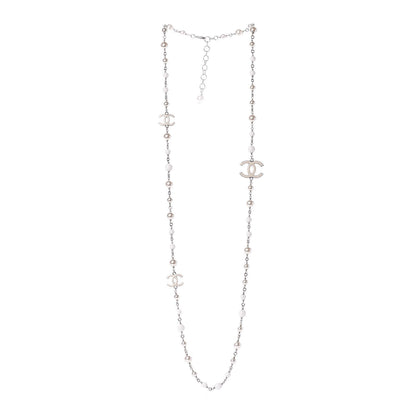 Chanel Enamel Beaded Pearl CC Long Necklace Silver Ivory 2 of 5